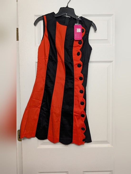 Unique Vintage Dresses & Skirts - Orand and Black Striped Sleeveless Scallop Button Dress-NWT